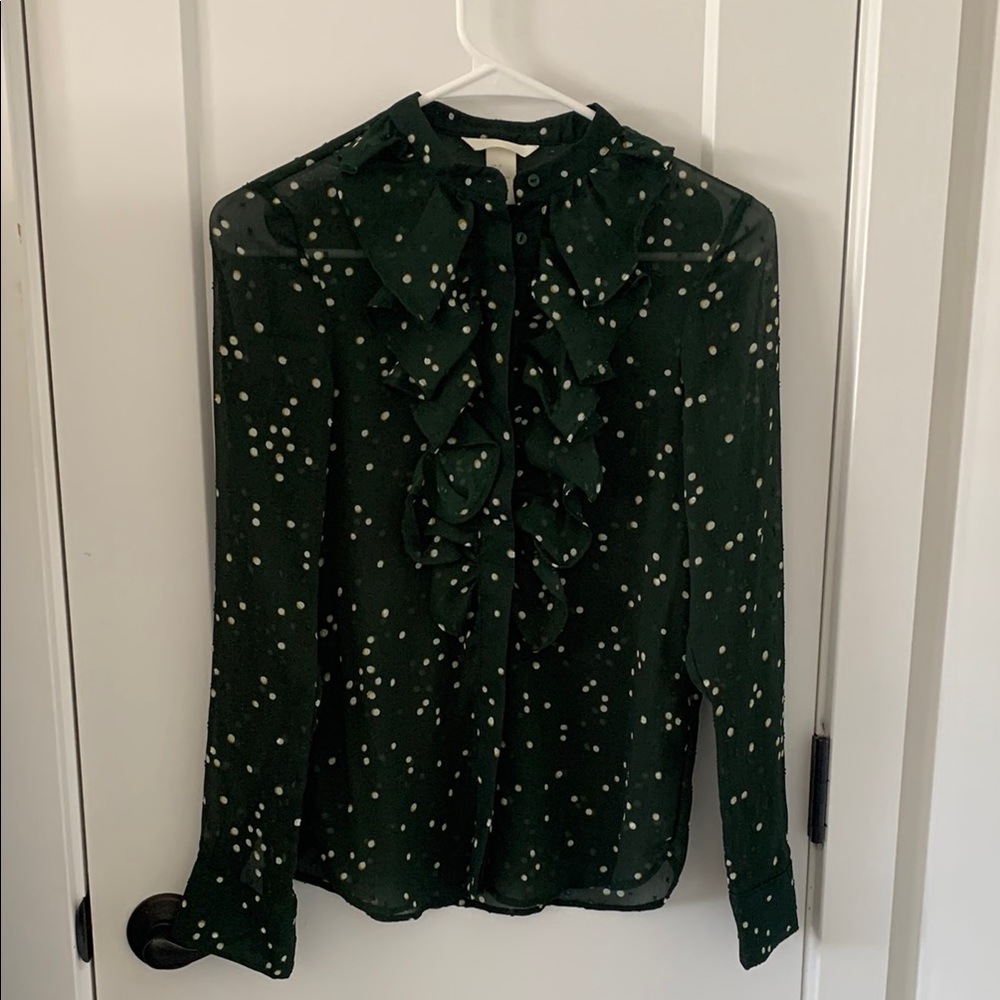 Green Polka Dot Ruffle Blouse